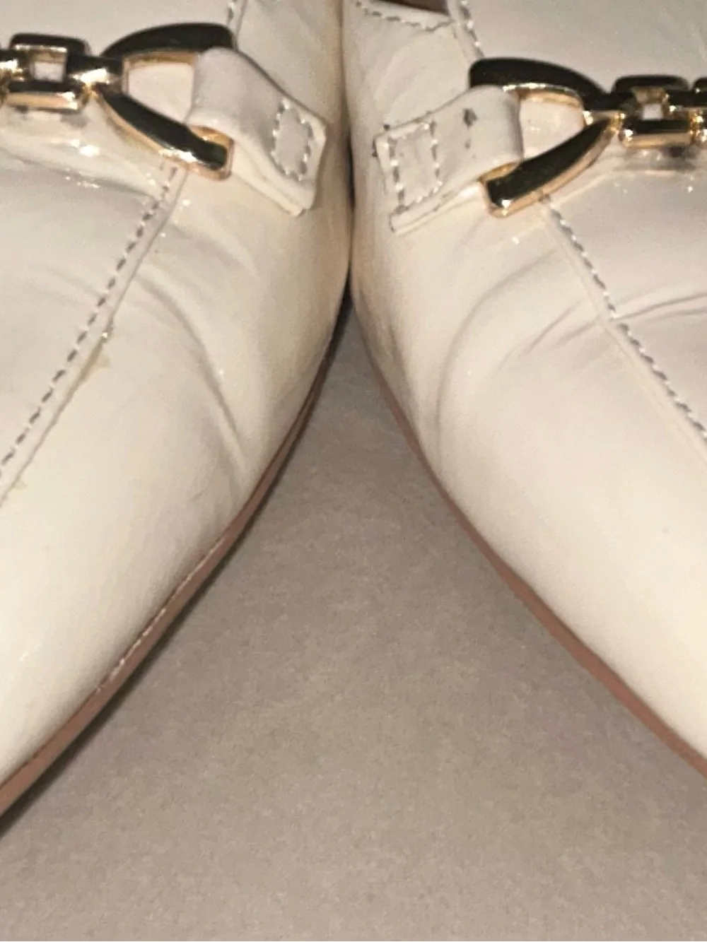 Naturalizer Cream Patent Slingback Loafers with Gold Chain Accent